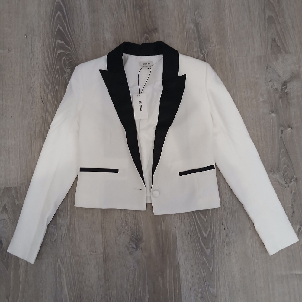 NWT! JASON WU White Tuxedo Blazer with Black Collar Size XS